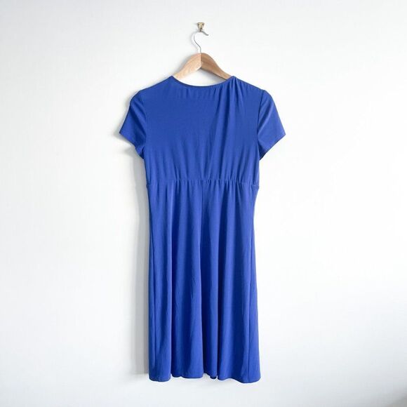 Joseph Ribkoff Dress V-Neck Crossover Royal Blue Pleated Womens 10 Short Sleeve - Picture 2 of 9